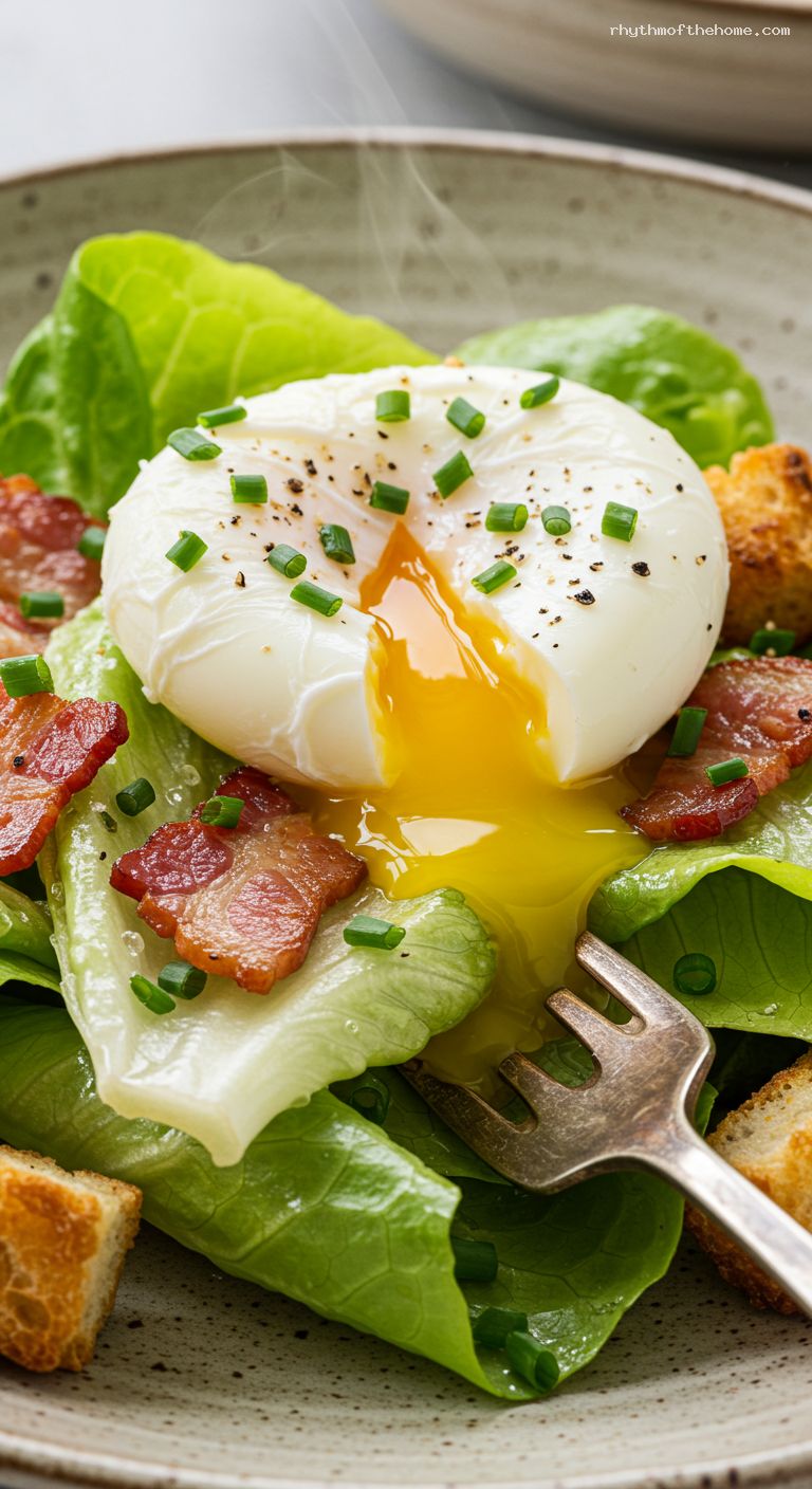 Salade Lyonnaise with Warm Bacon Vinaigrette – Closeup