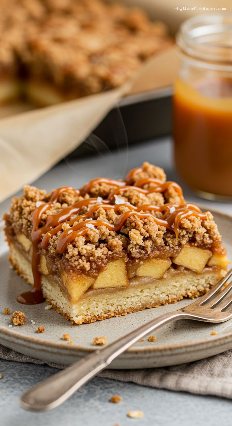 Salted Caramel Apple Crumb Bars – Closeup