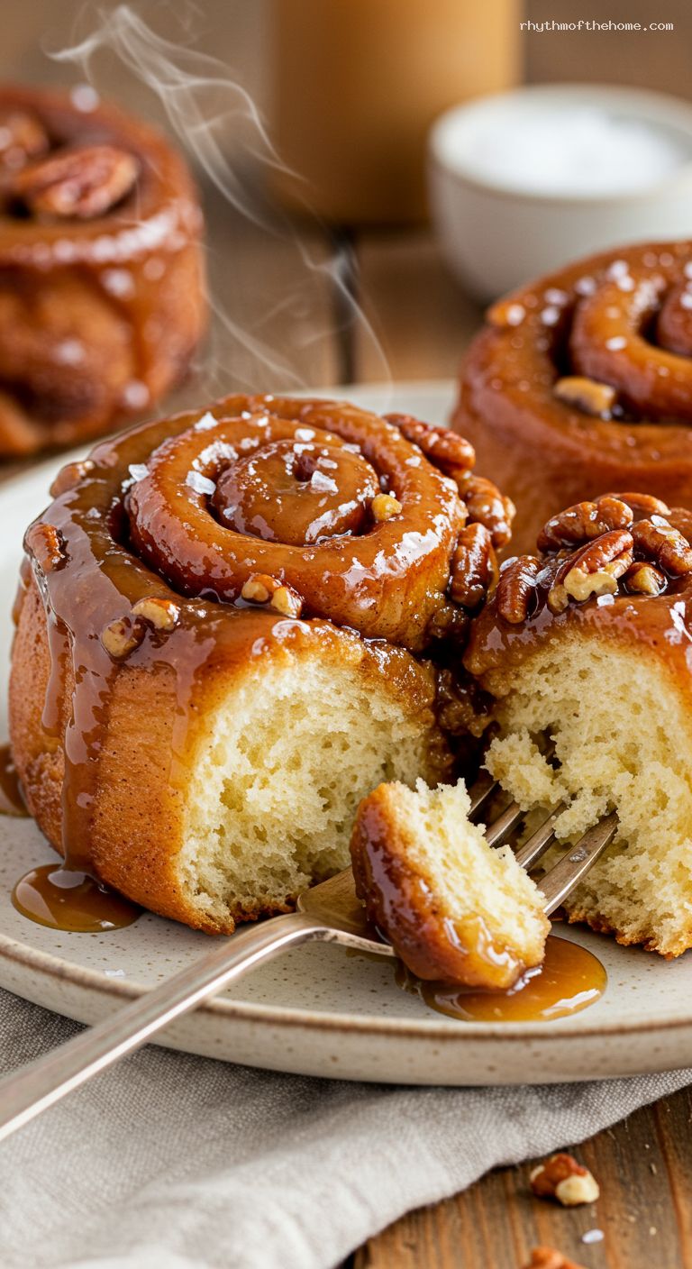 Salted Caramel Pecan Sticky Buns – Closeup