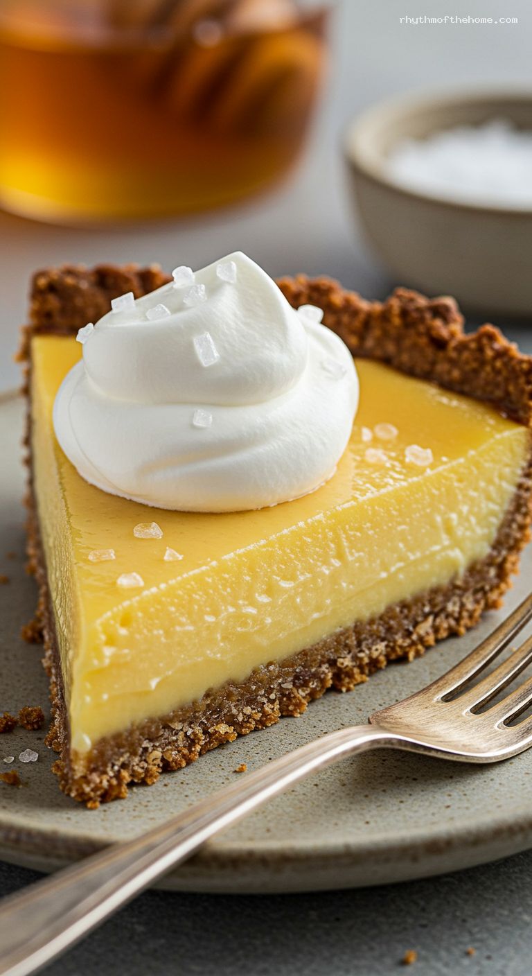 Salted Honey Custard Pie with Toasty Graham-Rye Crust – Closeup
