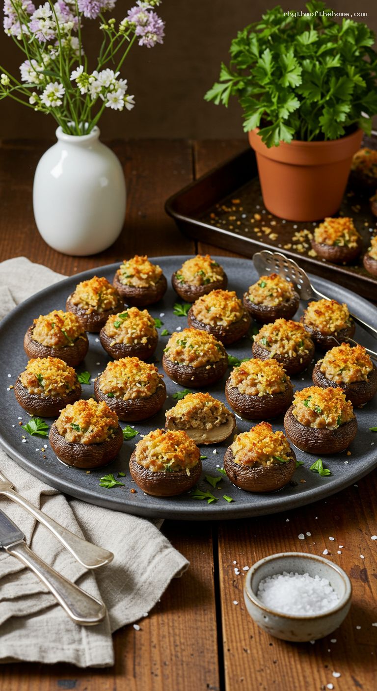 Sausage-Stuffed Mushrooms with Garlicky Breadcrumbs and Parmesan