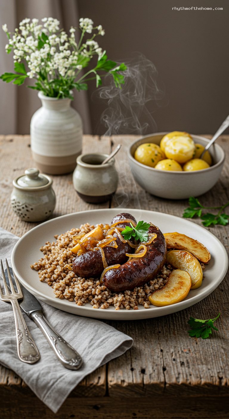 Seared Blood Sausage with Caramelized Onions and Apples