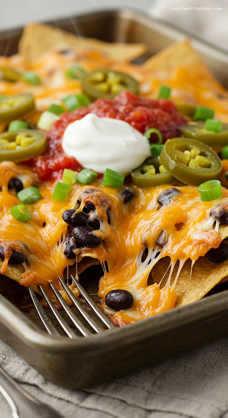 Sheet-Pan Loaded Nachos with Black Beans and Jalapeños – Closeup