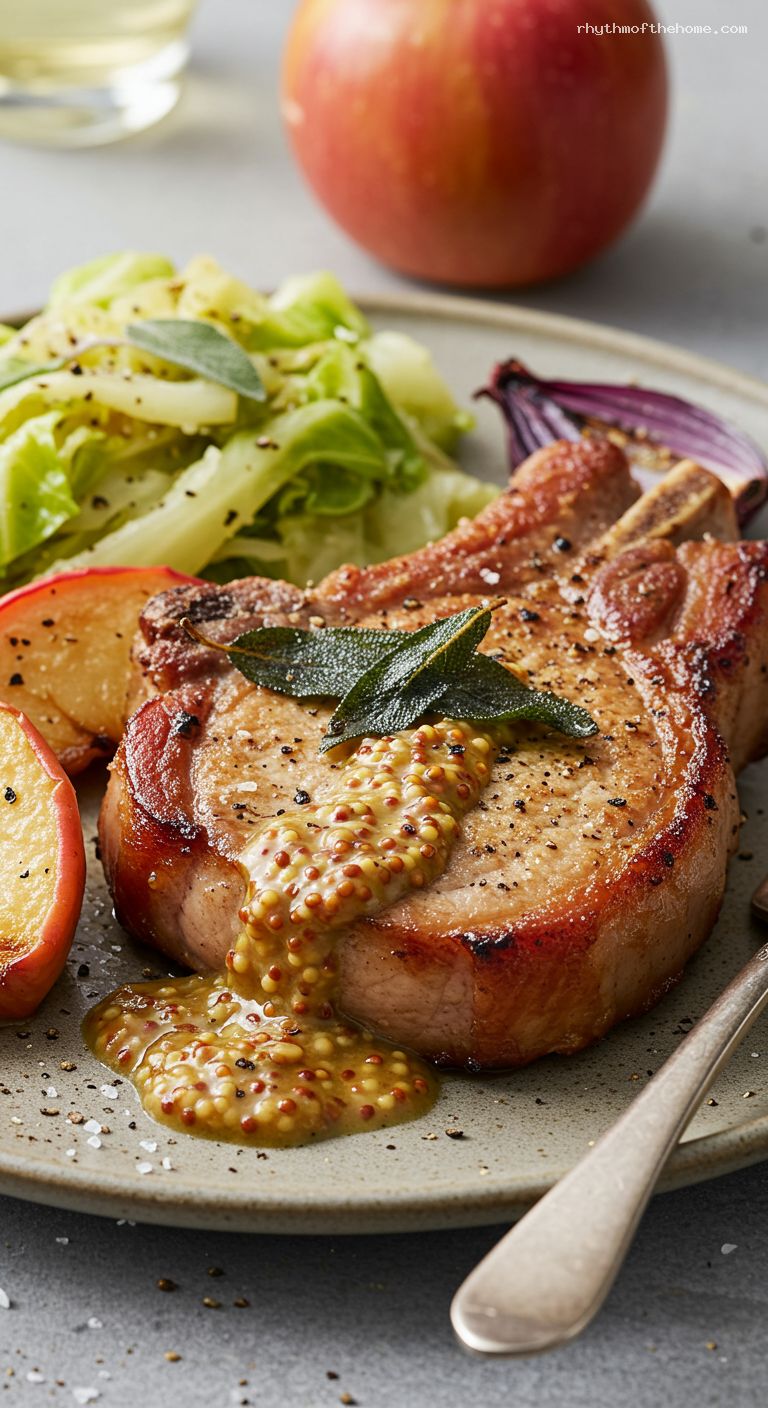 Sheet-Pan Pork Chops with Apples and Sage – Closeup