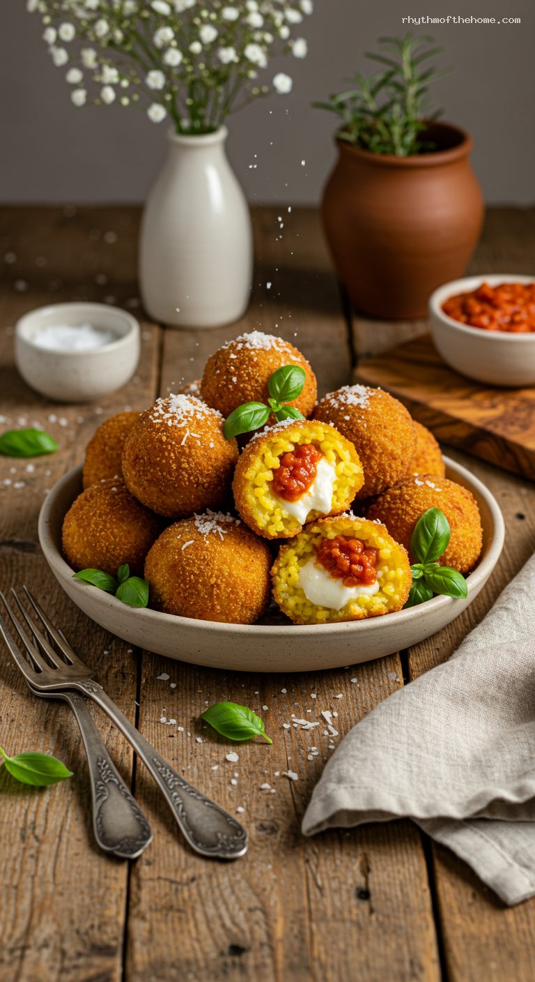 Sicilian Arancini with Saffron Risotto and Mozzarella