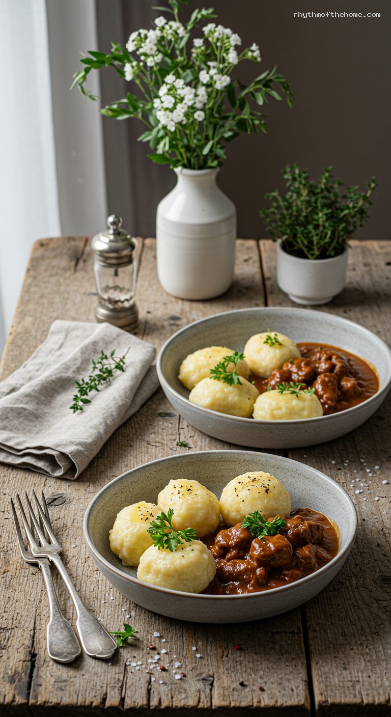 Silesian Potato Dumplings with Mushroom Sauce or Goulash