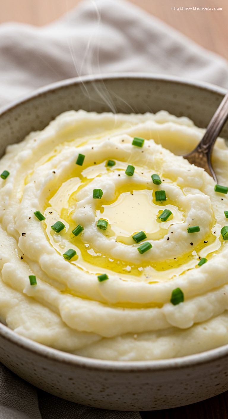 Silky Mashed Turnips with Cream, Butter, and Chives – Closeup
