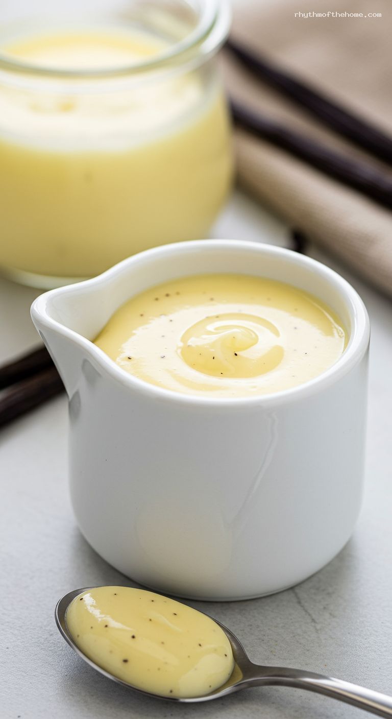 Silky Vanilla Crème Anglaise Dessert Sauce – Closeup