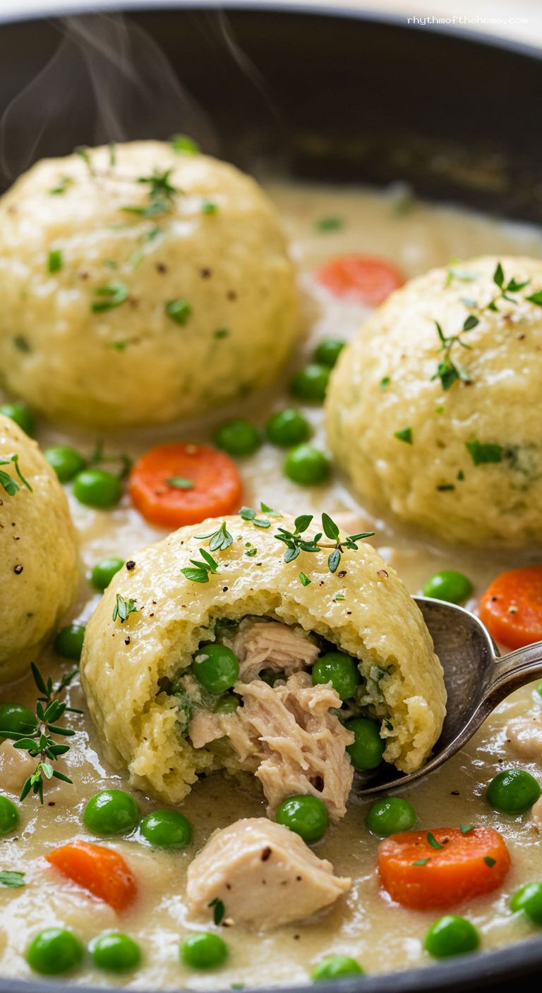 Skillet Chicken with Herb Drop Dumplings – Closeup