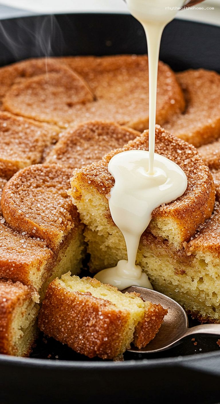 Skillet Cinnamon-Toast Bread Pudding with Vanilla Cream – Closeup