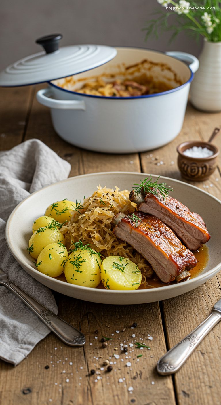 Slow-Braised Pork Ribs with Sauerkraut and Dill Potatoes