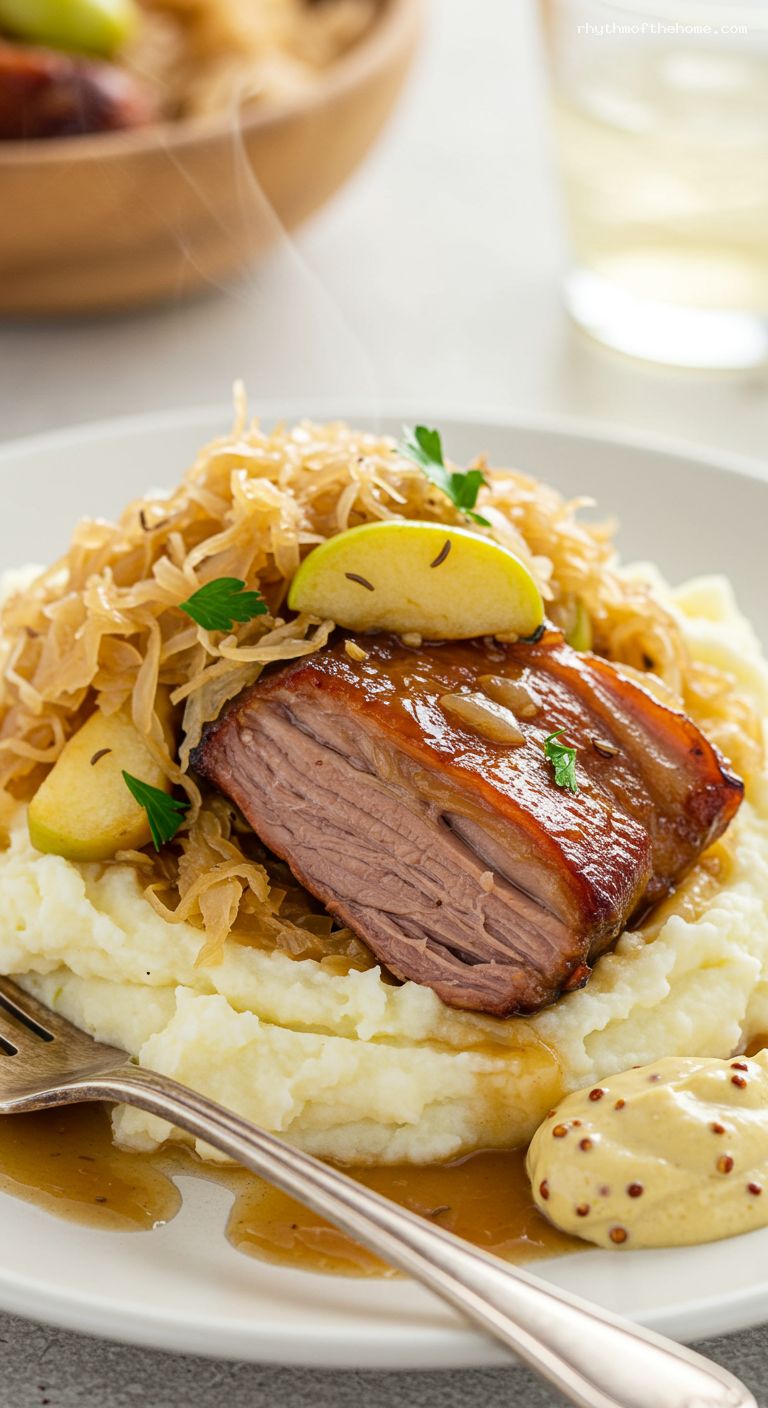Slow-Braised Pork Shoulder with Sauerkraut and Apples – Closeup