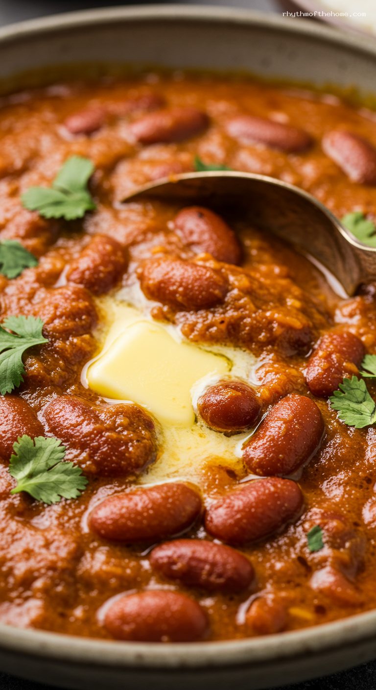 Slow-Cooked Rajma Masala with Butter and Cilantro – Closeup