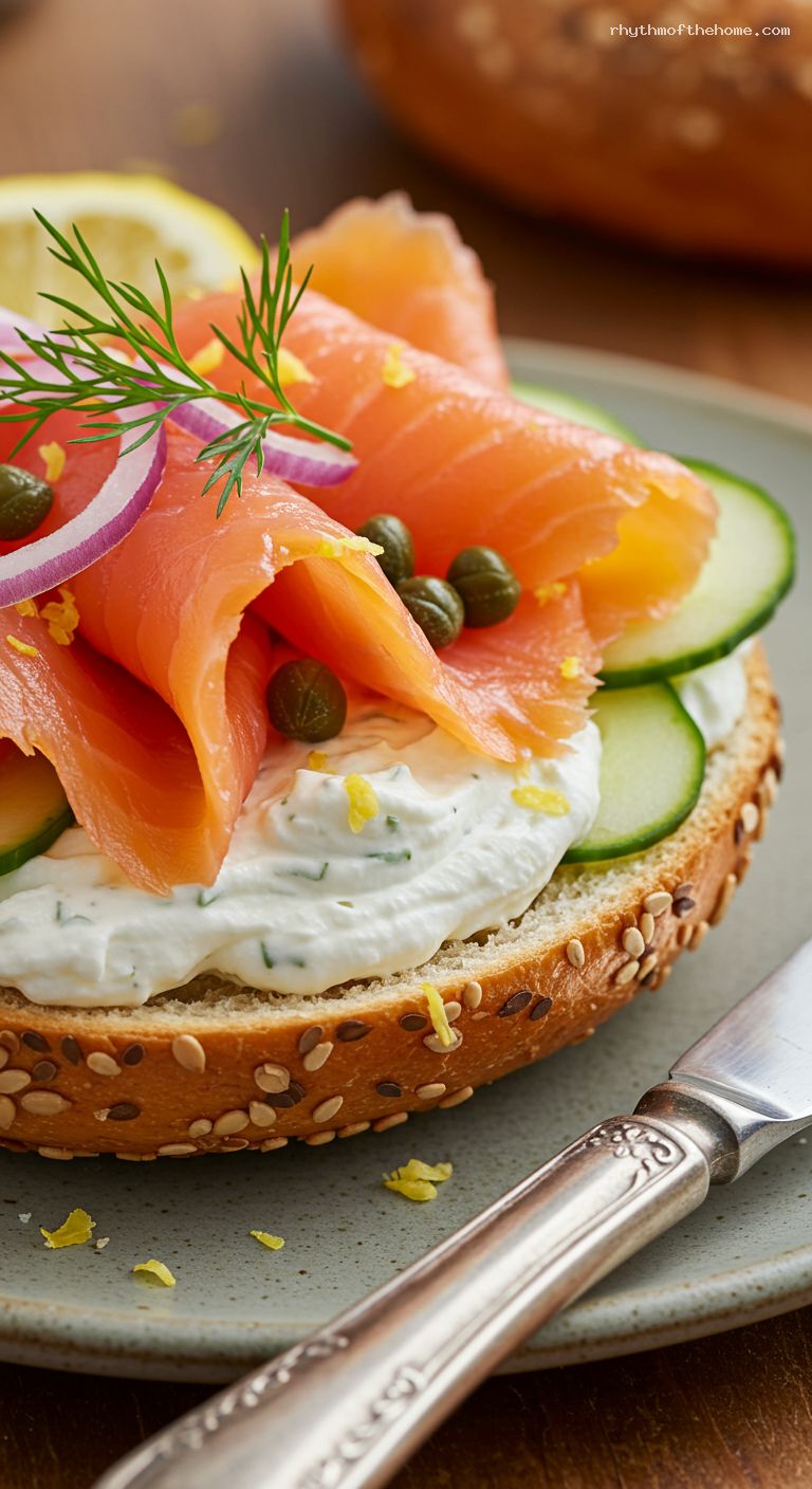 Smoked Salmon Bagel Board with Whipped Cream Cheese – Closeup