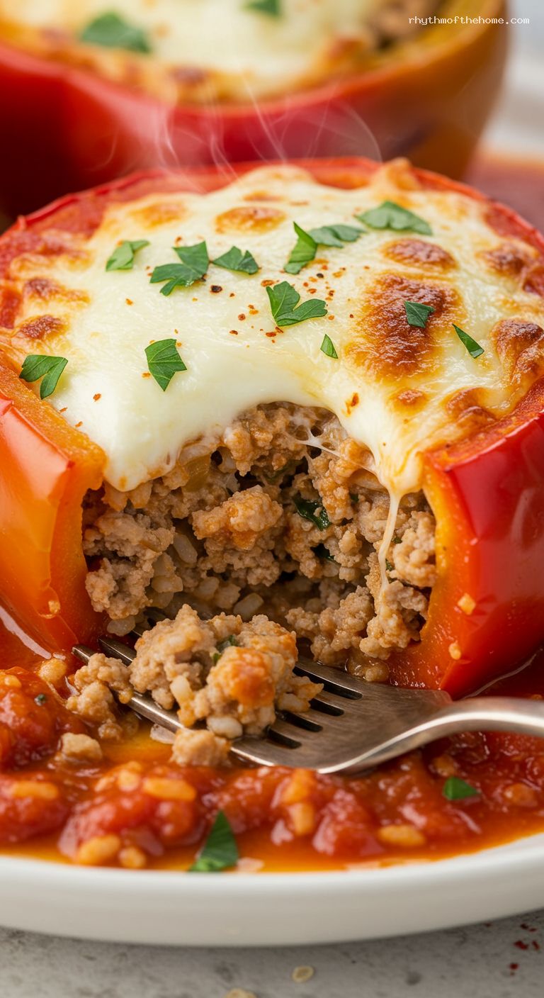 Smoky Paprika Turkey and Rice Stuffed Peppers – Closeup