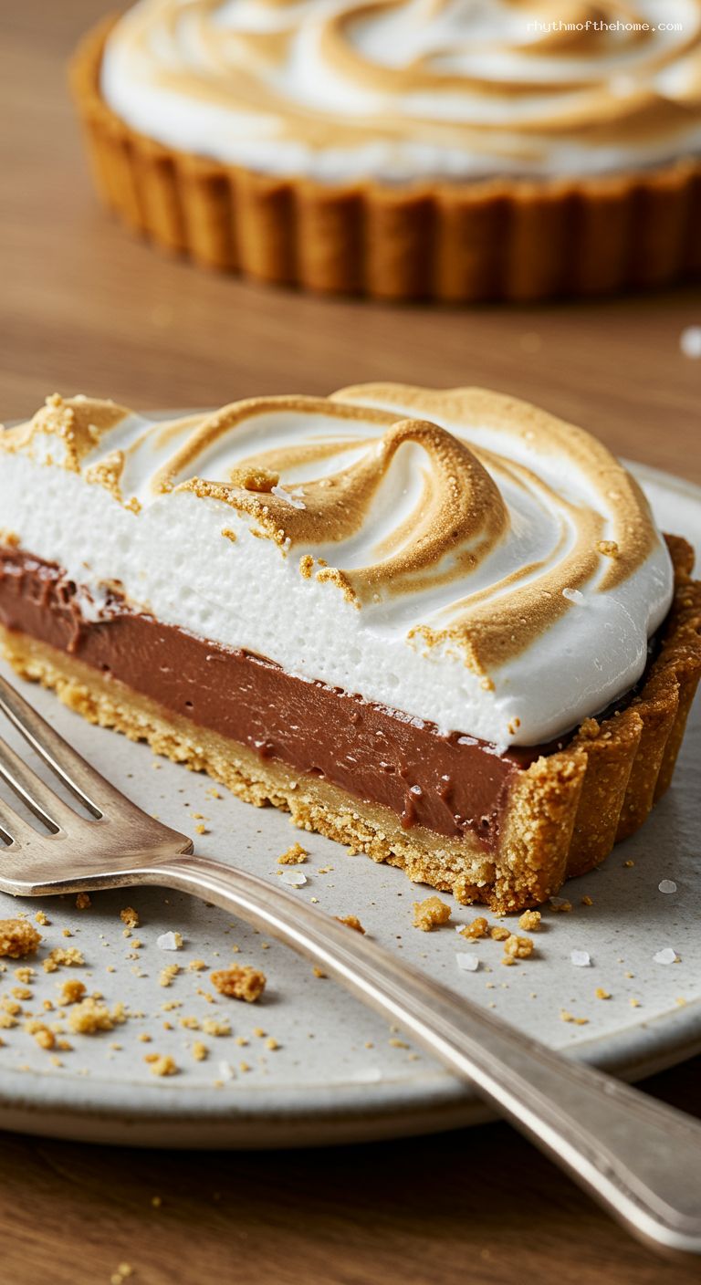 S’mores Tart with Milk Chocolate Ganache and Toasted Meringue – Closeup