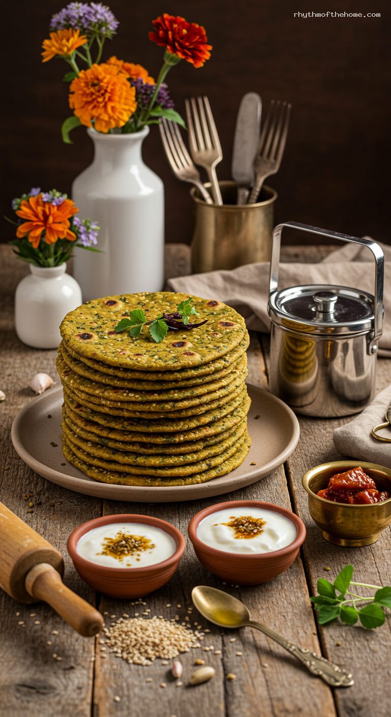 Soft Methi Thepla with Yogurt and Spices