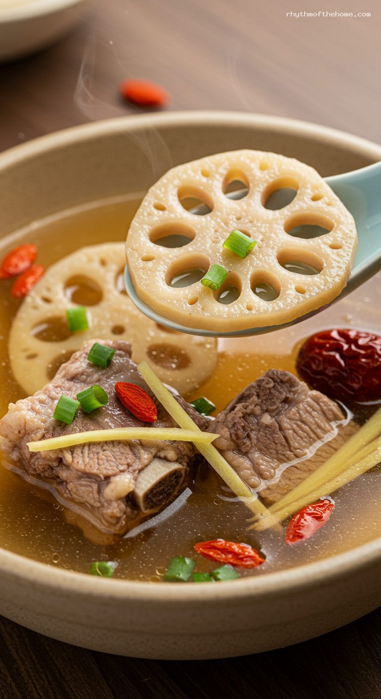 Soothing Pork Rib and Lotus Root Soup – Closeup