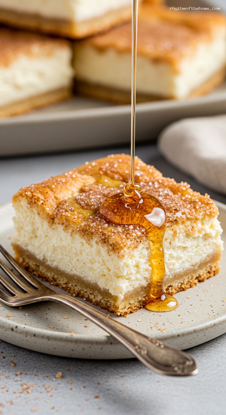 Sopapilla Cheesecake Bars with Honey Drizzle – Closeup