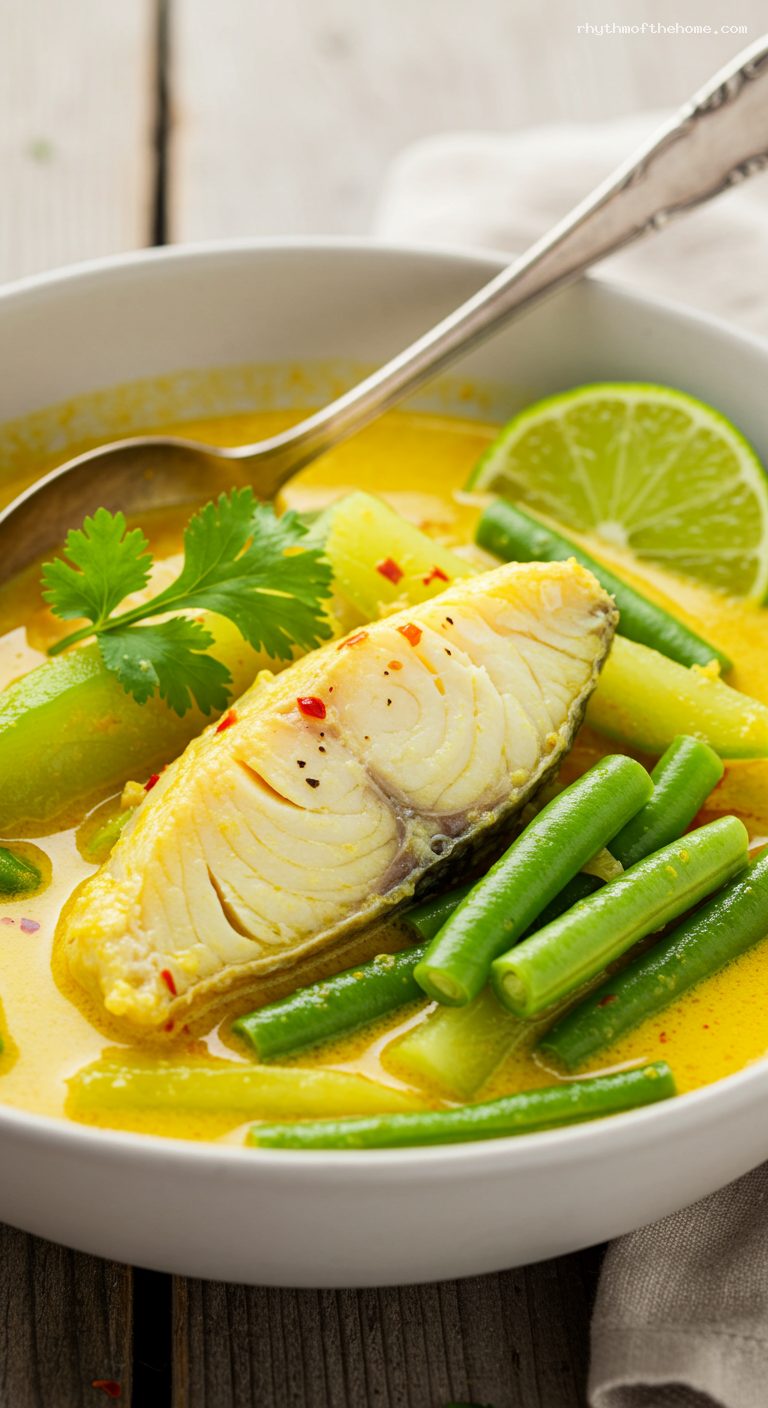 Southern Thai Gaeng Som Sour Curry with Fish – Closeup