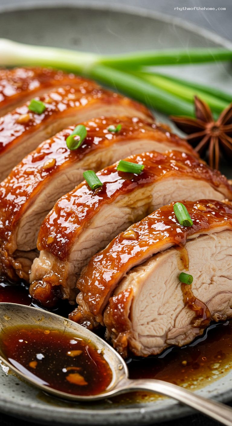 Soy Sauce Poached Chicken with Ginger and Star Anise – Closeup