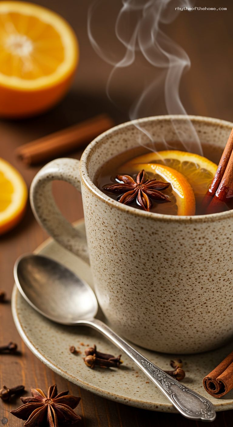 Spiced Mulled Apple Cider with Orange and Anise – Closeup