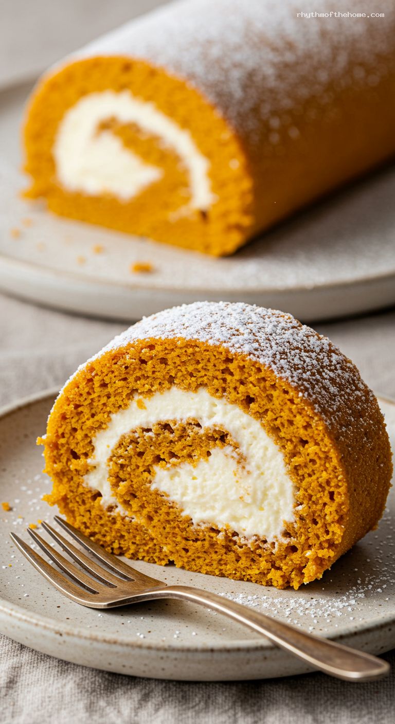 Spiced Pumpkin Roll with Tangy Cream Cheese Filling – Closeup