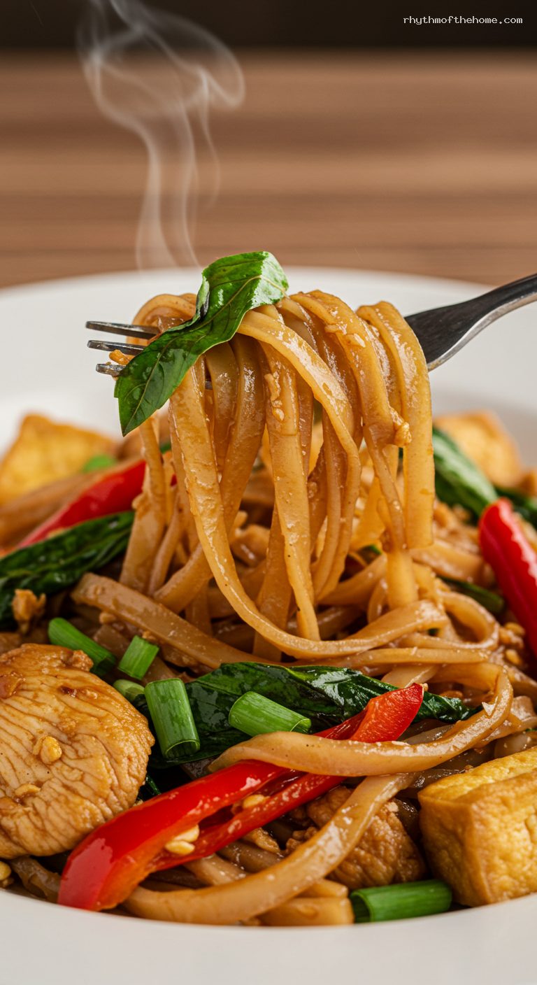 Spicy Drunken Noodles with Chicken or Tofu – Closeup