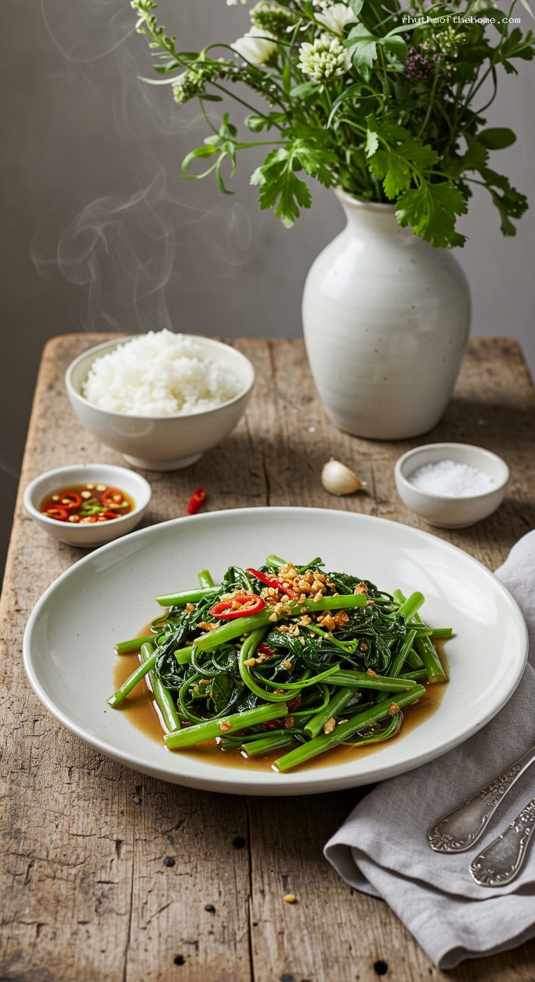 Spicy Thai Stir-Fried Morning Glory (Pad Pak Boong)
