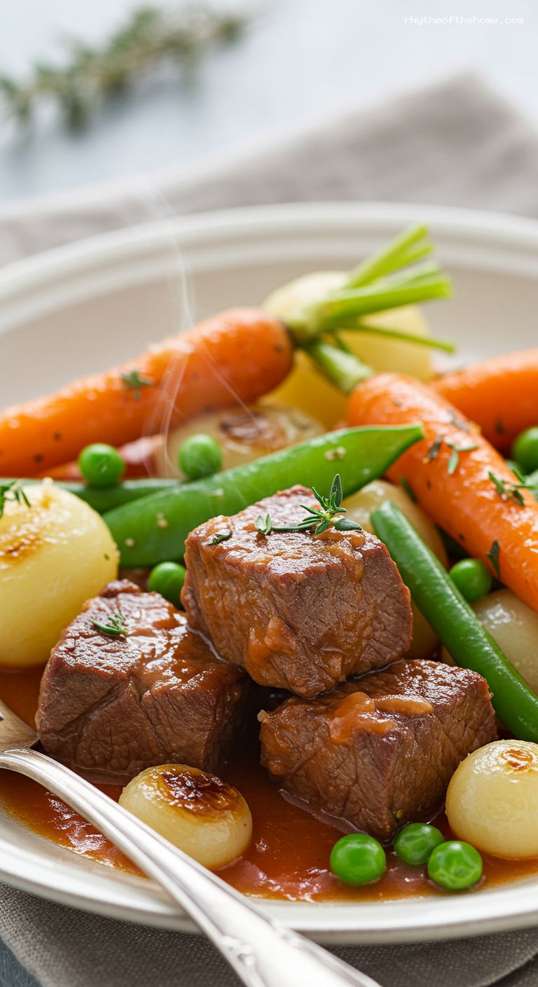 Spring Navarin d’Agneau with Young Vegetables – Closeup