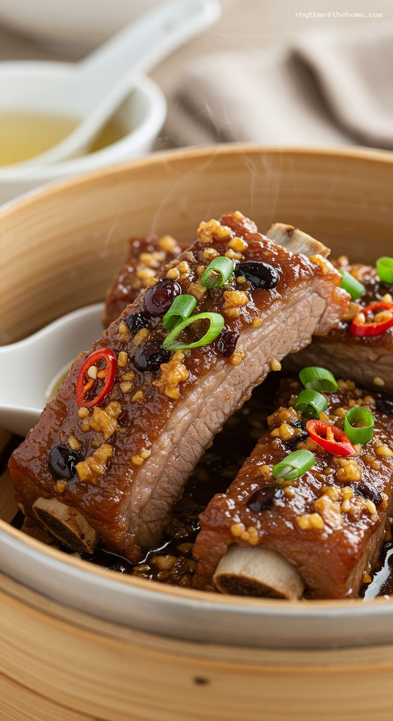 Steamed Spare Ribs with Black Beans and Chilies – Closeup