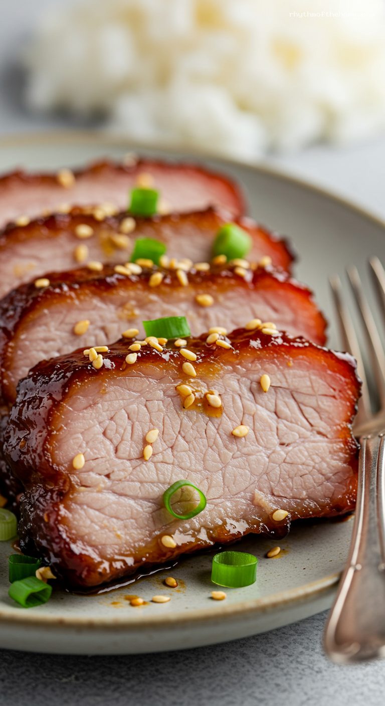 Sticky Cantonese Char Siu Pork Over Rice or Noodles – Closeup