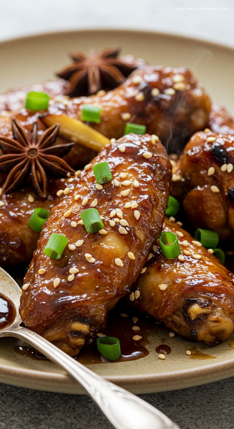 Sticky Cola-Braised Chicken Wings – Closeup