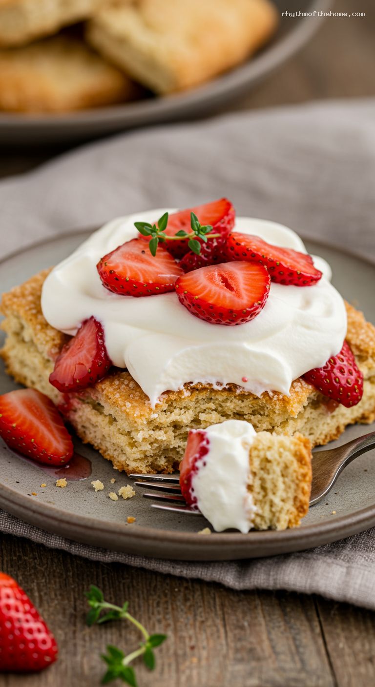 Strawberry Shortcake Biscuit Slab with Mascarpone Cream – Closeup
