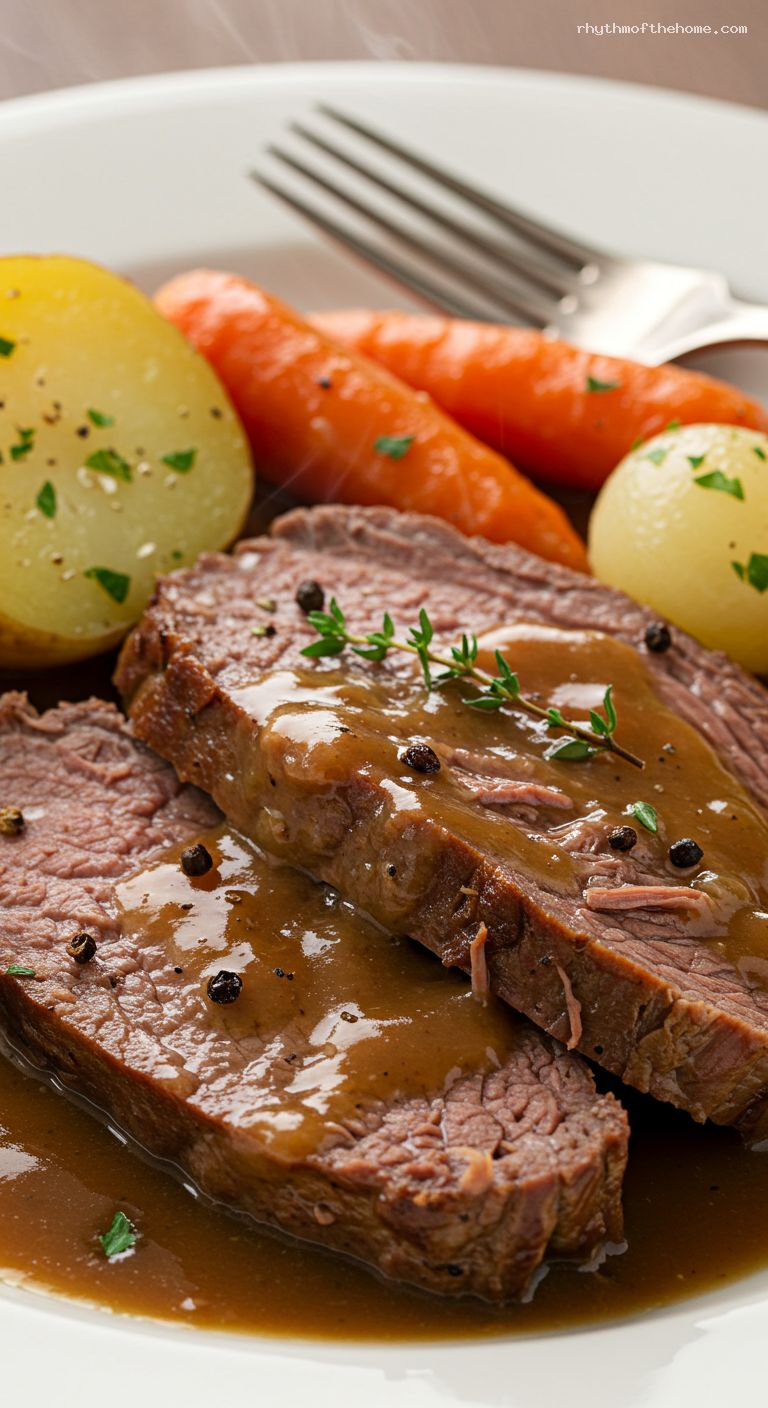 Sunday Pot Roast with Herby Beef Gravy – Closeup