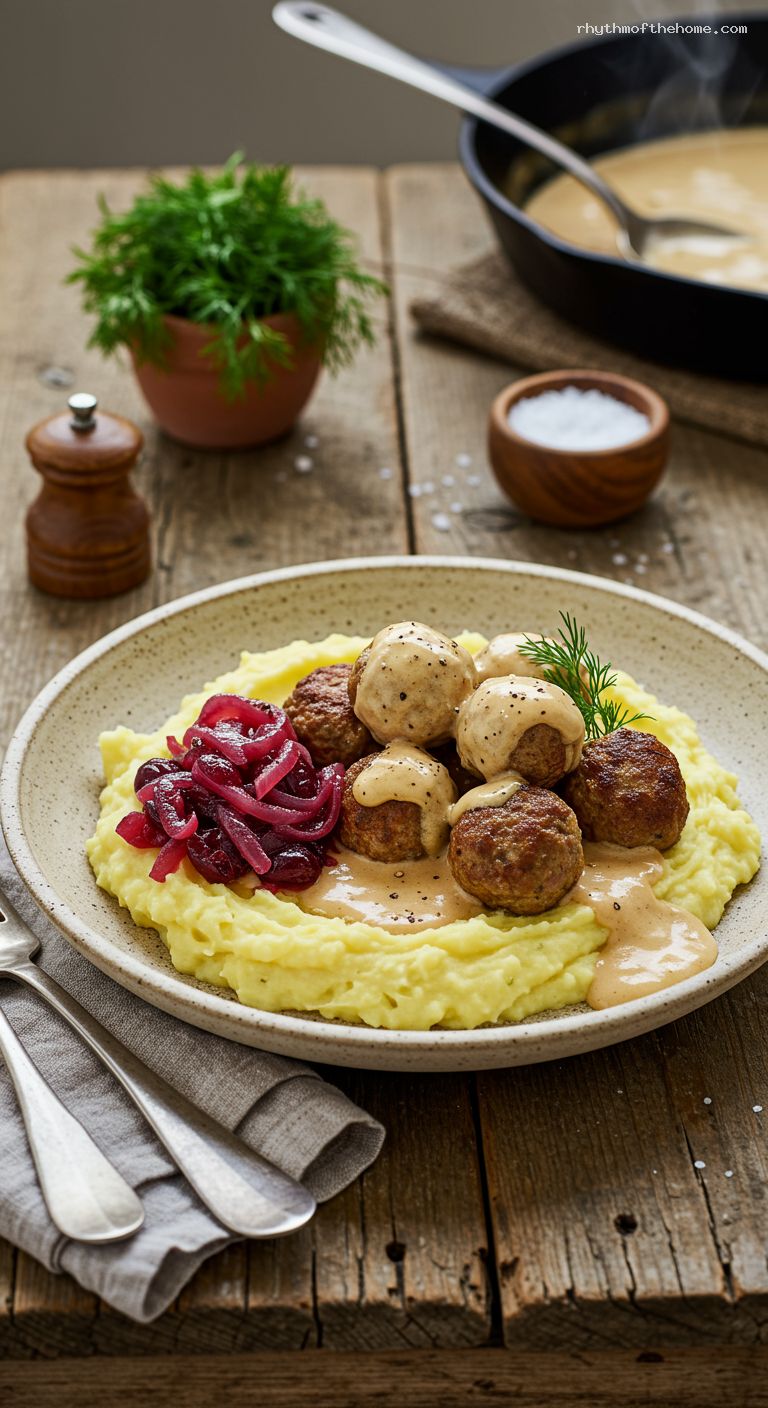 Swedish Meatballs with Nutmeg Cream and Root Mash