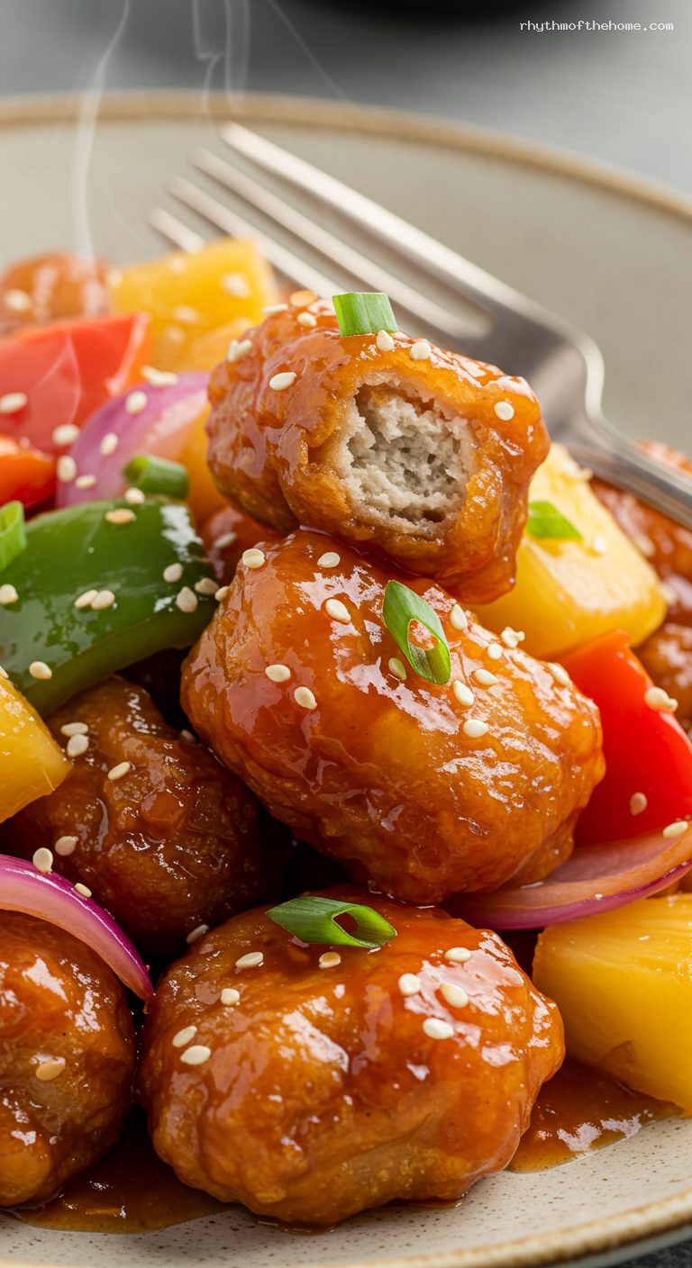 Sweet and Sour Pork with Pineapple and Peppers – Closeup