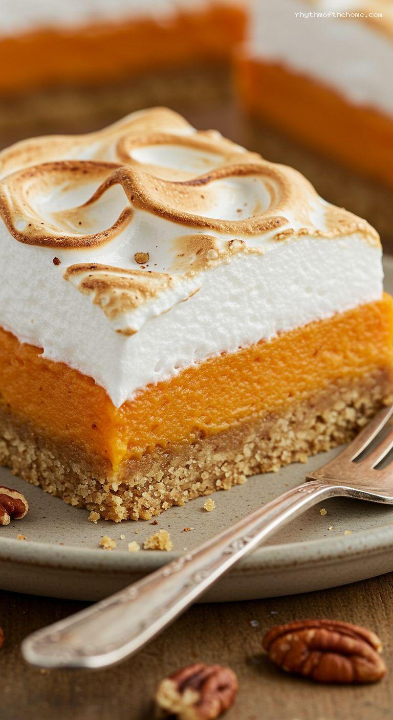 Sweet Potato Pie Bars with Toasted Marshmallow Meringue – Closeup