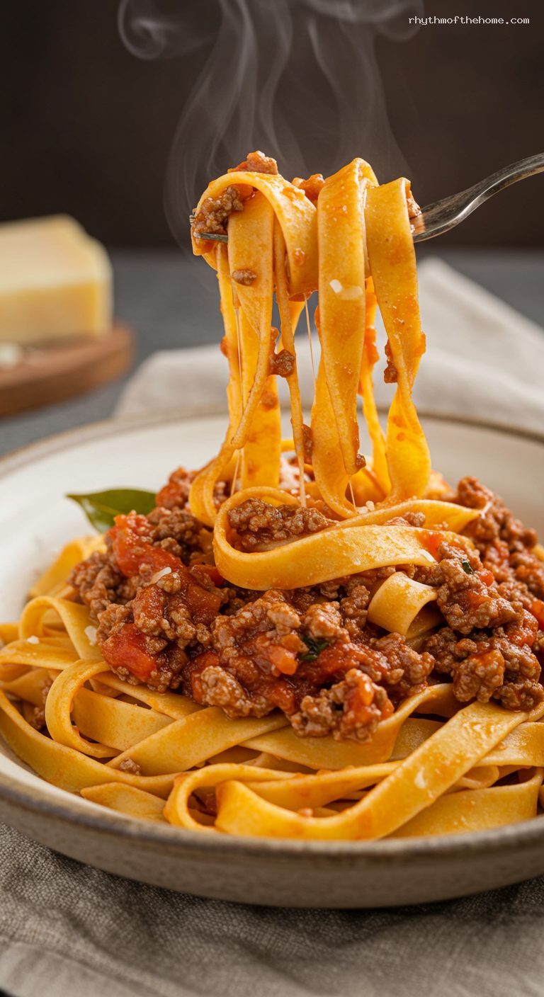 Tagliatelle al Ragù Bolognese with Slow-Cooked Meat Sauce – Closeup