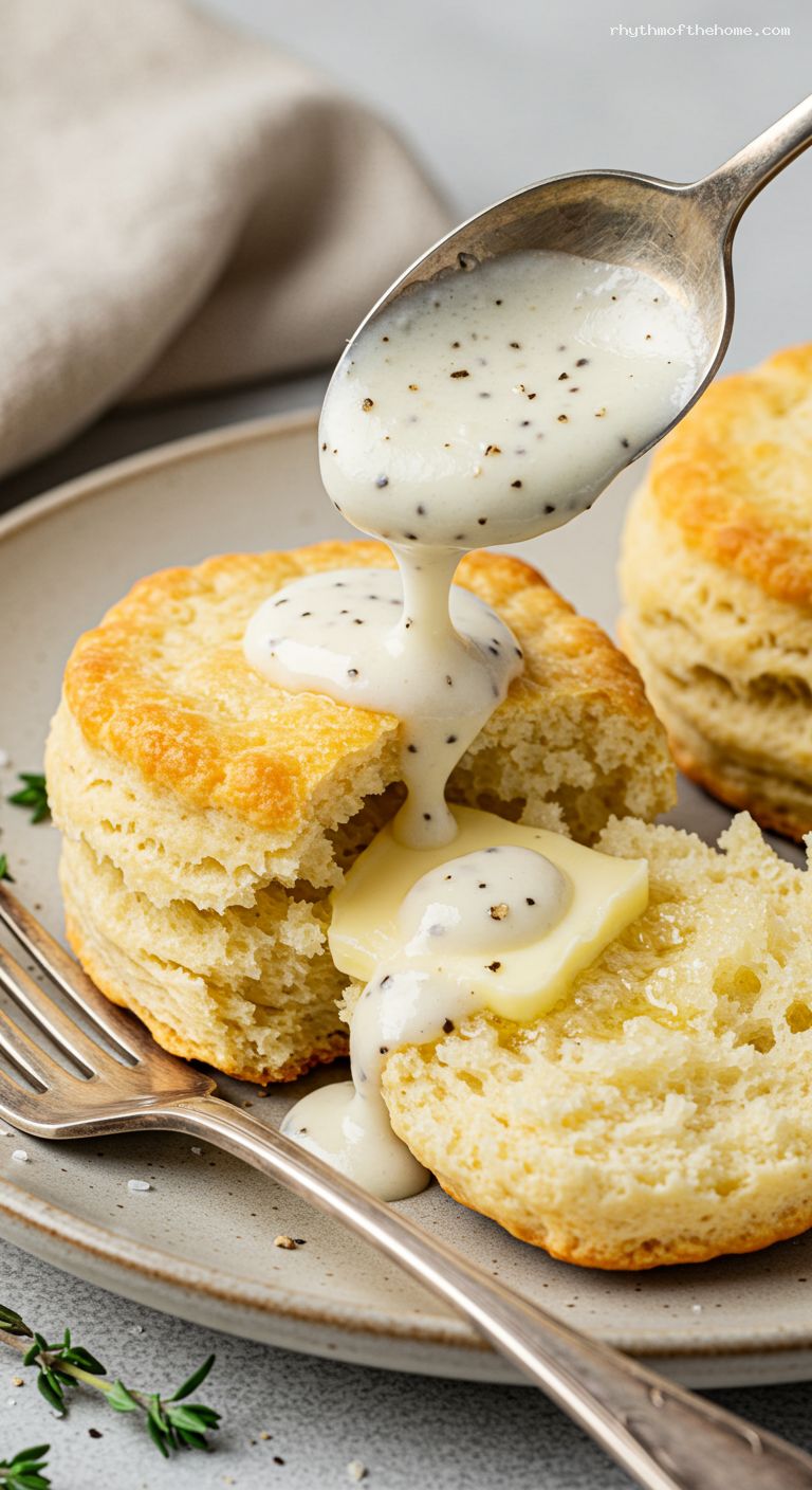 Tall, Flaky Buttermilk Biscuits for Gravy – Closeup