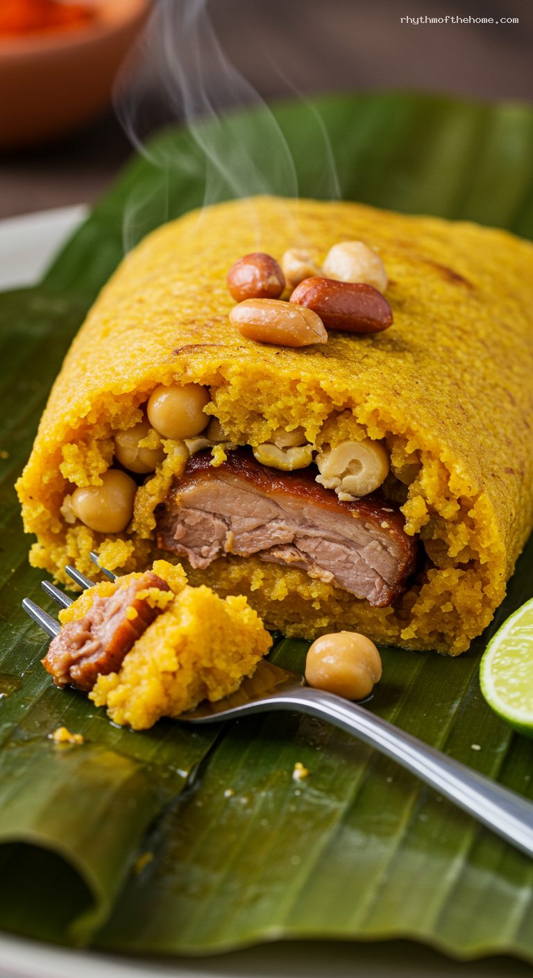 Tamal Santandereano with Pork Ribs and Corn Masa – Closeup