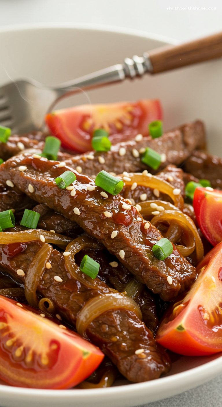 Tangy Tomato Beef Stir-Fry – Closeup