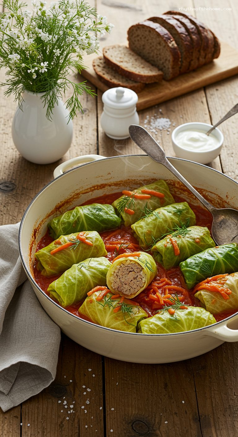 Tender Cabbage Rolls in Tomato-Dill Sauce