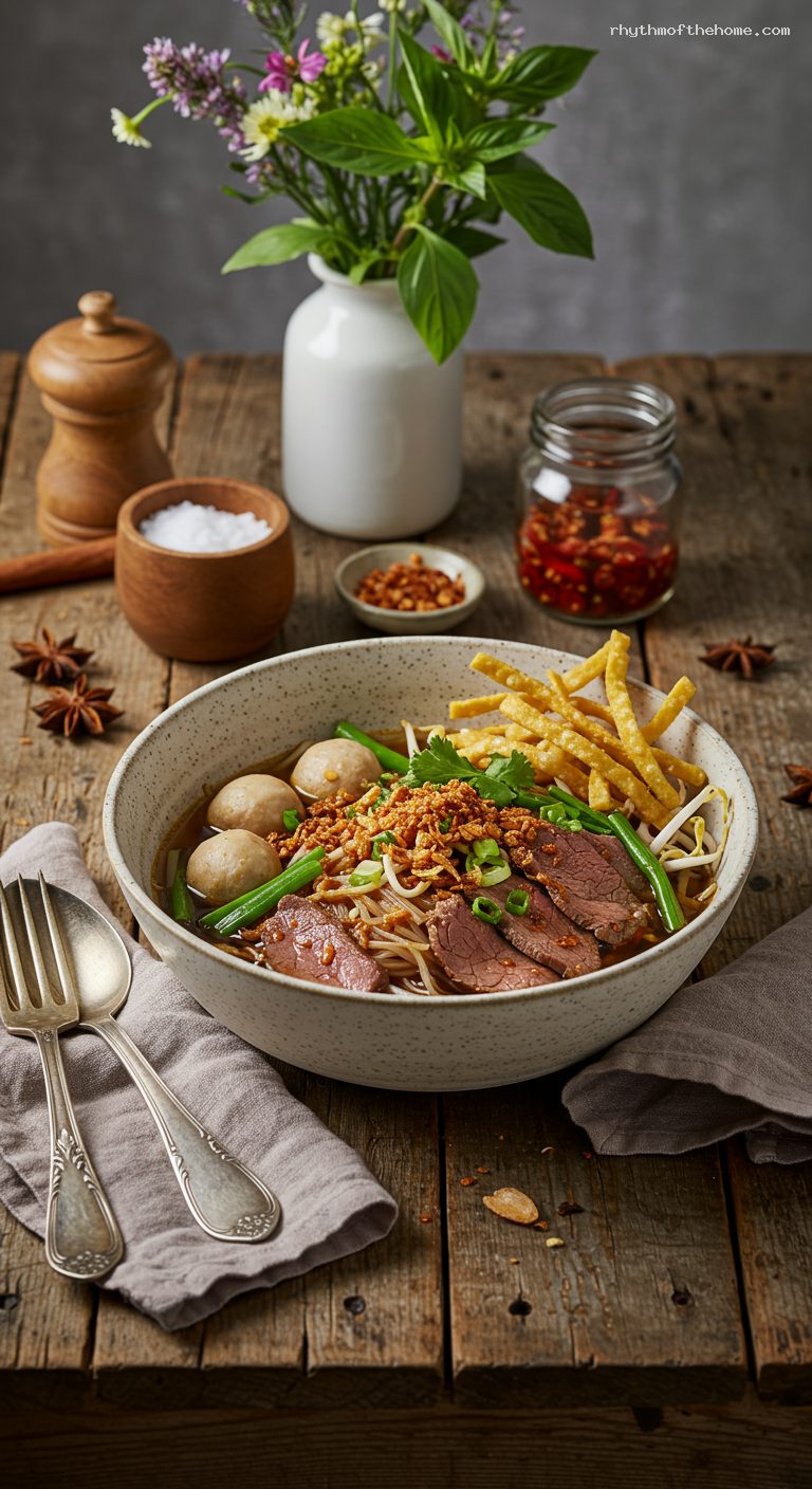 Thai Boat Noodles with Spiced Dark Broth