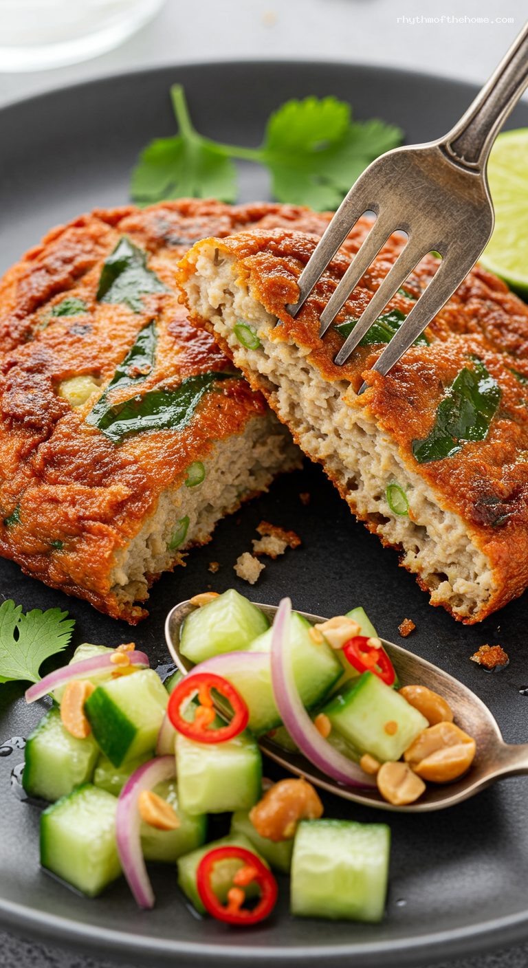 Thai Fish Cakes with Cucumber-Peanut Relish – Closeup