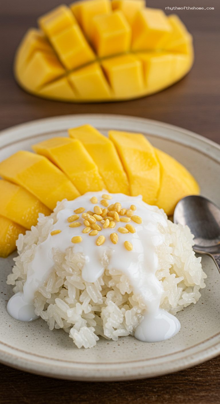 Thai Mango Sticky Rice with Coconut Cream – Closeup