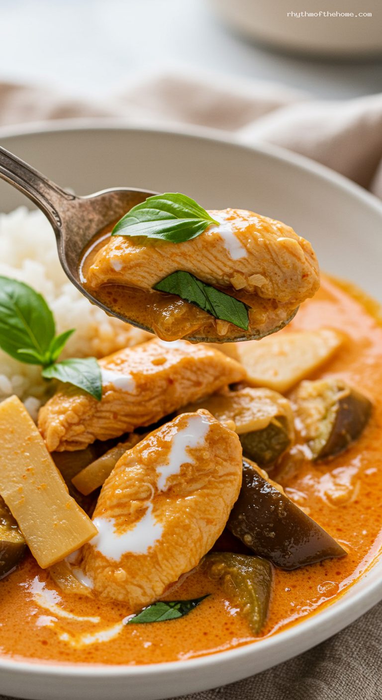 Thai Red Curry Chicken with Coconut Milk – Closeup