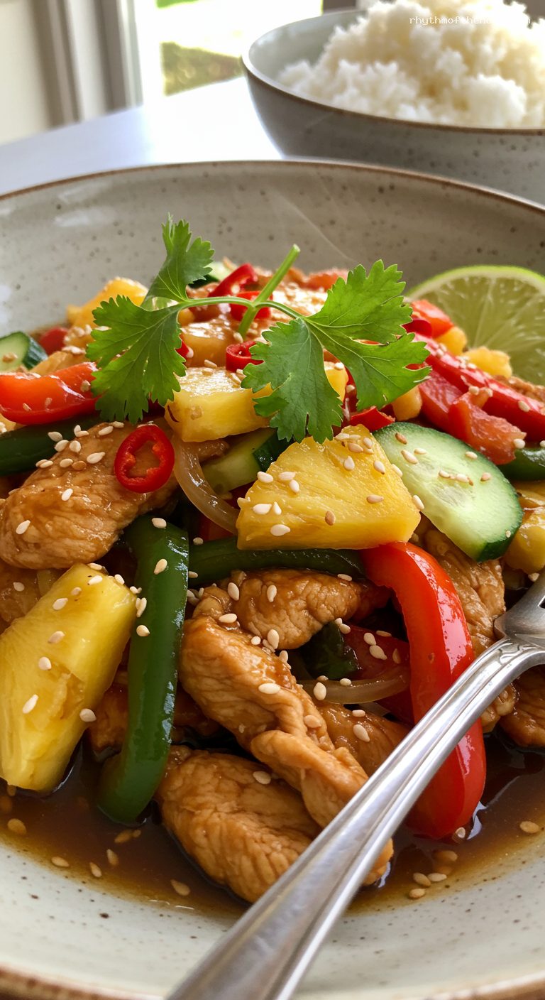 Thai Sweet and Sour Stir-Fry with Pineapple – Closeup