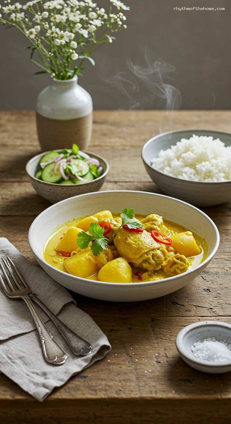 Thai Yellow Chicken Curry with Potatoes and Cucumber Relish