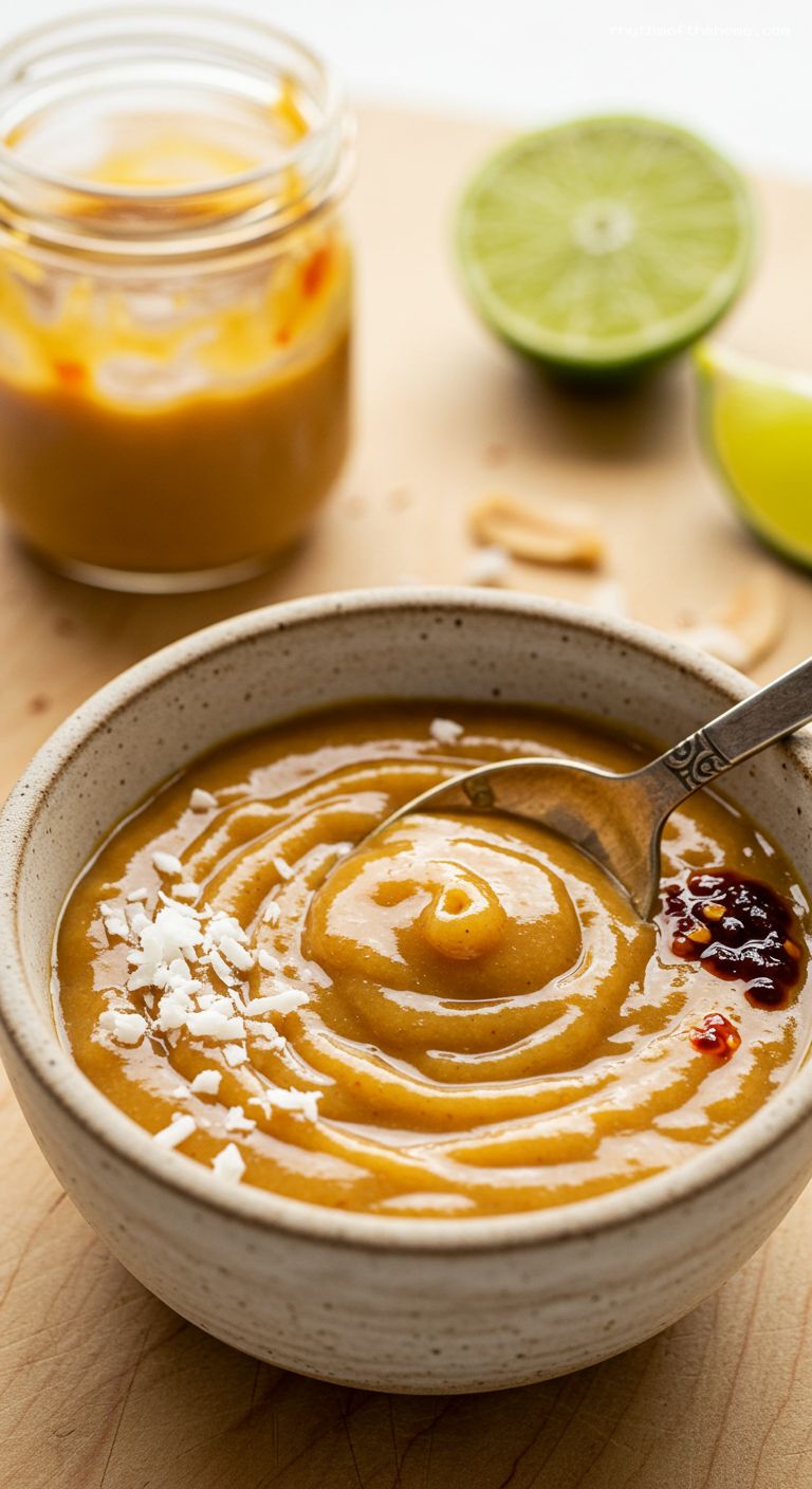 Toasted Coconut-Peanut Satay Sauce – Closeup